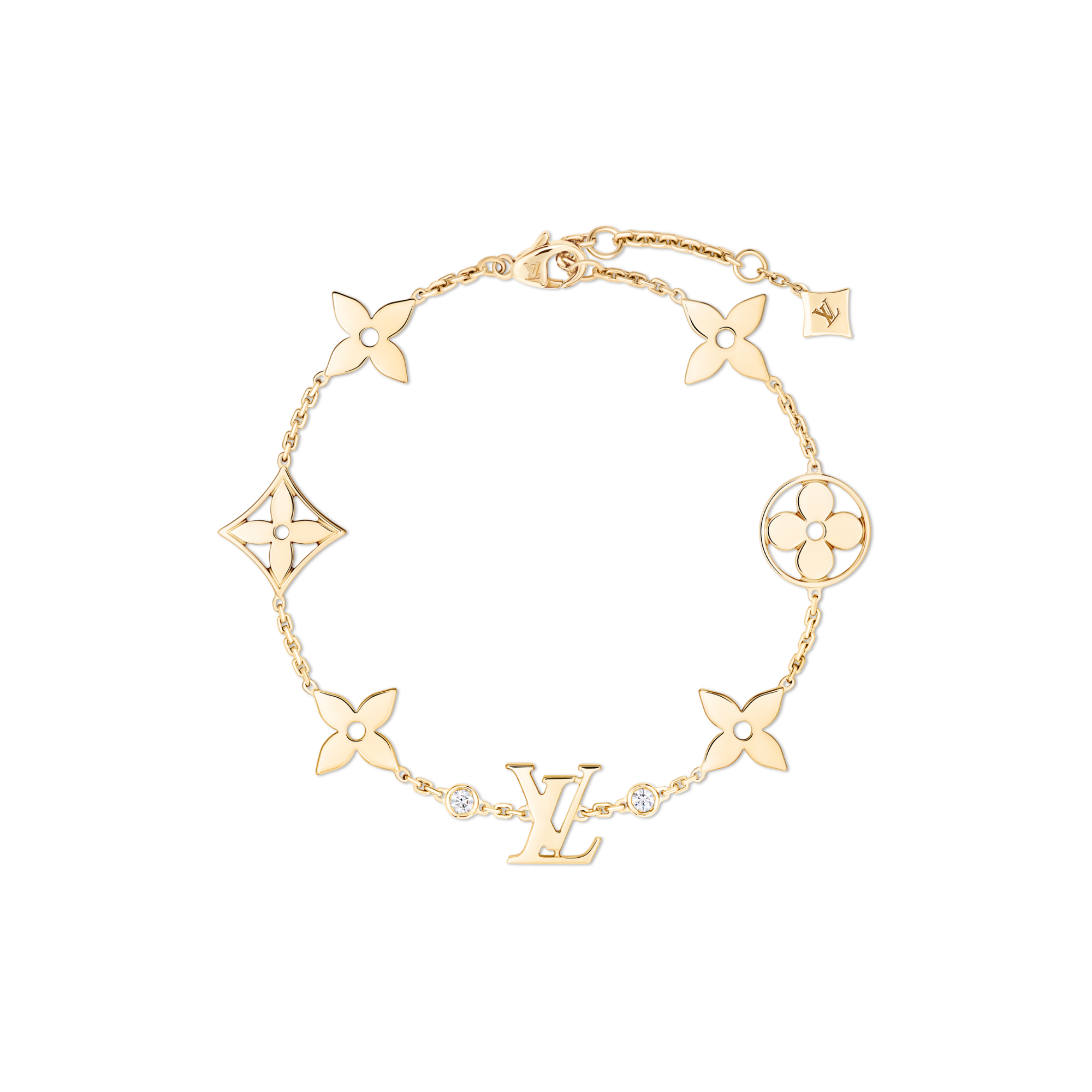 Idylle Blossom Monogram Bracelet, Yellow Gold and Diamonds